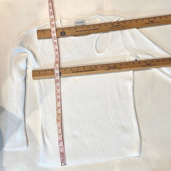 Carmen Marc Valvo Peek-a-boo Keyhole Knit Blouse White Size M - Picture 5 of 5